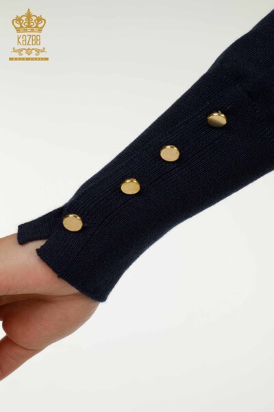 Cardigan pour femmes en gros avec détail de bouton sur la manche Bleu marine - 30136 | KAZEE - Thumbnail