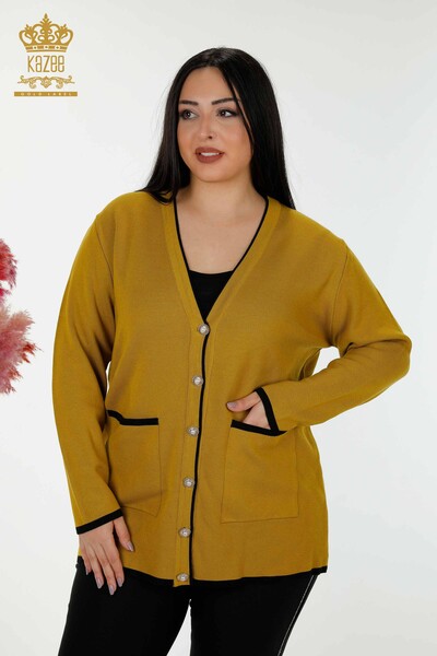 Grossiste Cardigan Femme - Boutonné - Poche - Moutarde - 30148 | KAZEE - 1