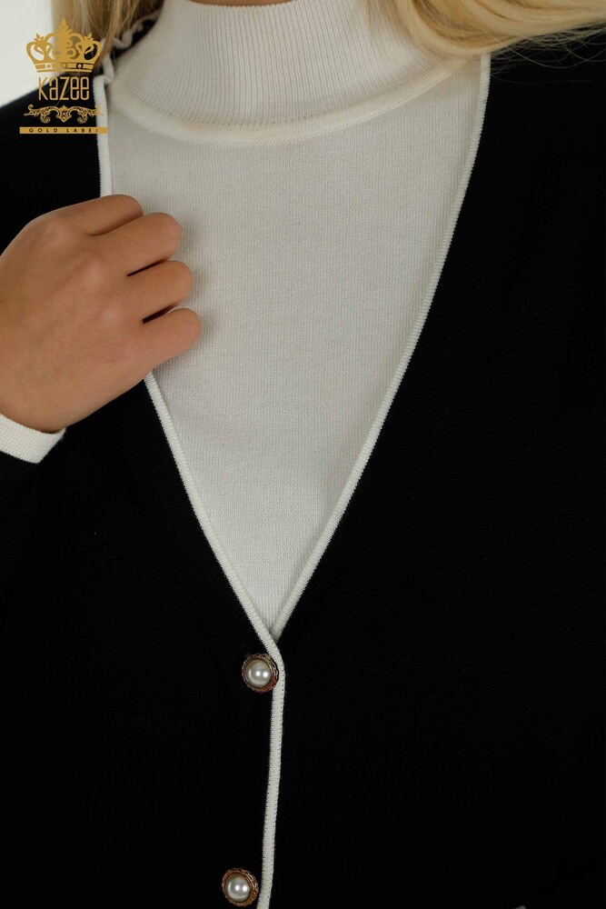 Grossiste Cardigan Femme Poche Boutonnée Noir - 30148 | KAZEE - 3