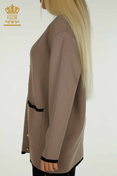 Grossiste Cardigan Femme Poche Boutonnée Vison - 30148 | KAZEE - 6