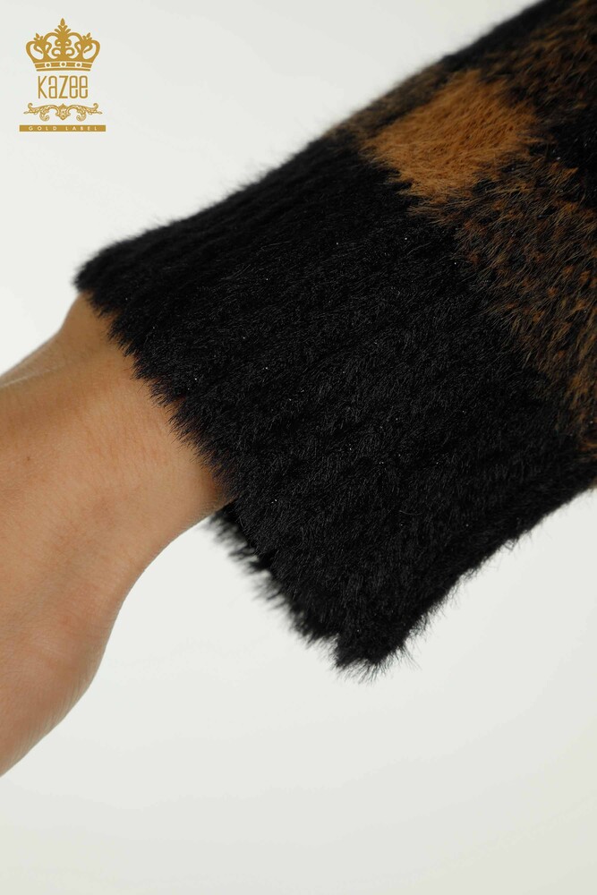Grossiste Cardigan Long Femme Angora Deux Couleurs Marron Noir - 30587 | KAZEE - 7