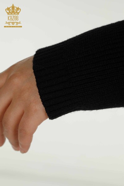 Cardigan long noir avec trous pour femmes, vente en gros - 30643 | KAZEE - Thumbnail