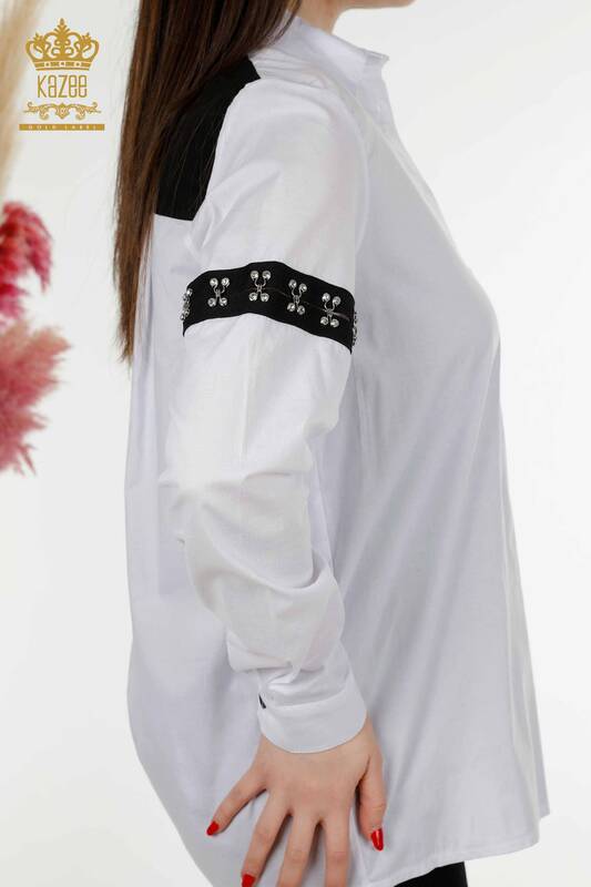 Grossiste Chemise Femme Bicolore Blanc Noir - 20310 | KAZEE