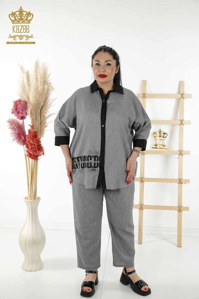 Grossiste Costume Chemise Femme - À Motifs - Anthracite - 20332 | KAZEE - 1