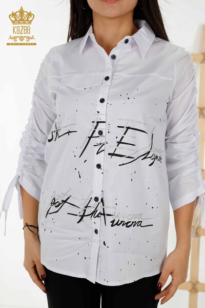 Vente en Gros Chemises Femme - Manches Plissées - Blanc - 20322 | KAZEE - Thumbnail