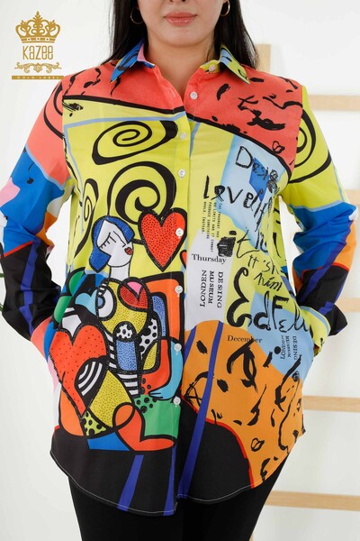 Grossiste Chemise Femme - Pierre Brodée - Motif Numérique - 20364 | KAZEE - Kazee (1)