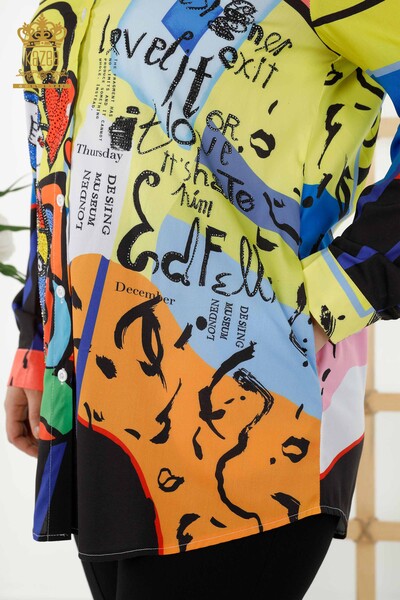 Grossiste Chemise Femme - Pierre Brodée - Motif Numérique - 20364 | KAZEE - 4