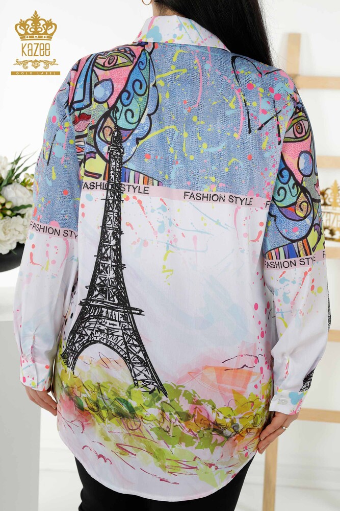 Vente en gros de chemise pour femme avec motif numérique brodé de pierre - 20362 | KAZEE - 7