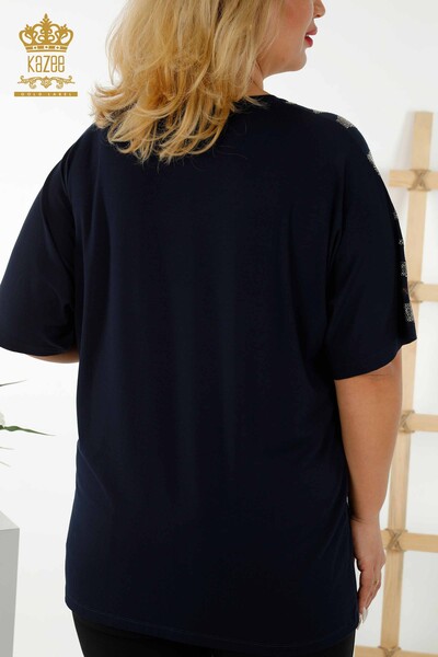 Grossiste Chemisier Femme - À Motifs - Manches Courtes - Bleu Marine - 79109 | KAZEE - 6