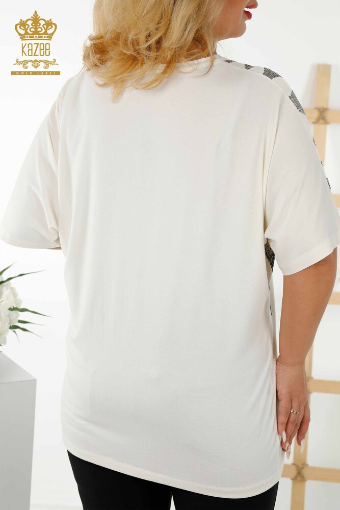 Grossiste Chemisier Femme - A Motifs - Manches Courtes - Ecru - 79109 | KAZEE - 6