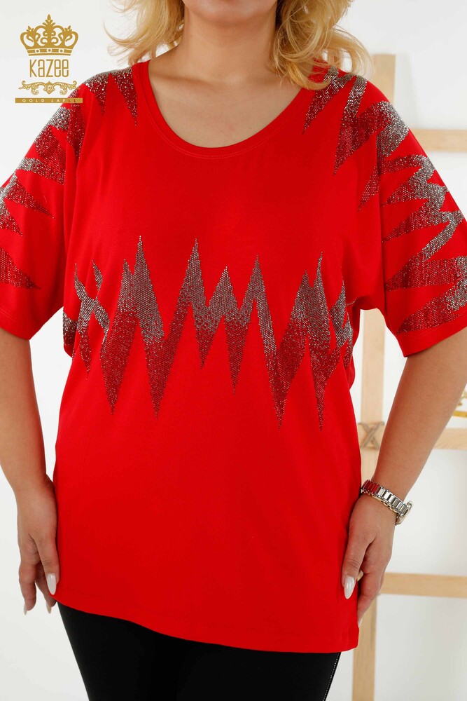 Grossiste Chemisier Femme À Motifs Manches Courtes - Rouge - 79109 | KAZEE - 2