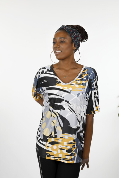 Vente en gros de chemisier imprimé numérique coloré pour femme - 12034 | KAZEE - Thumbnail