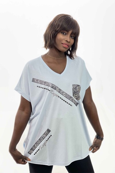 Vente en gros Crystal Stone Kazee Logo Patterned Blouse Pour Femme - 77529 | KAZEE - Thumbnail