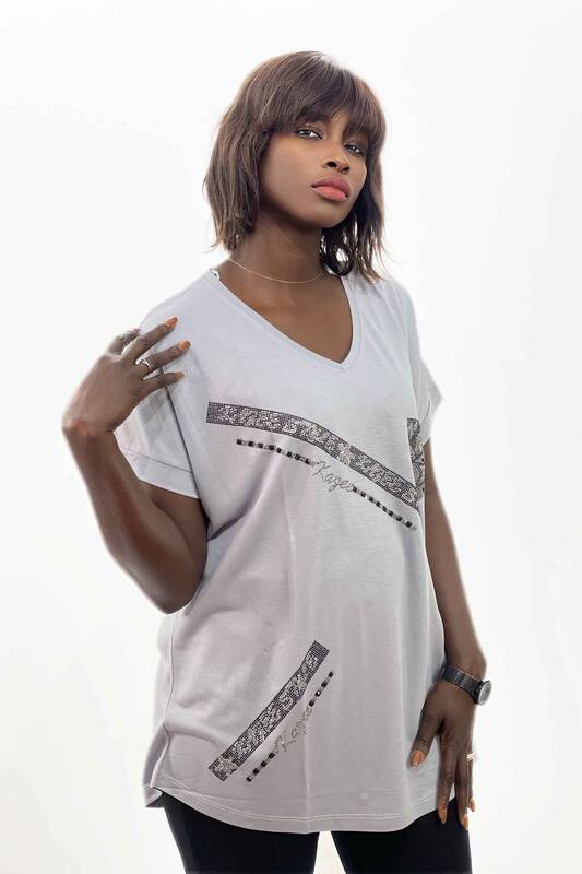 Vente en gros Crystal Stone Kazee Logo Patterned Blouse Pour Femme - 77529 | KAZEE