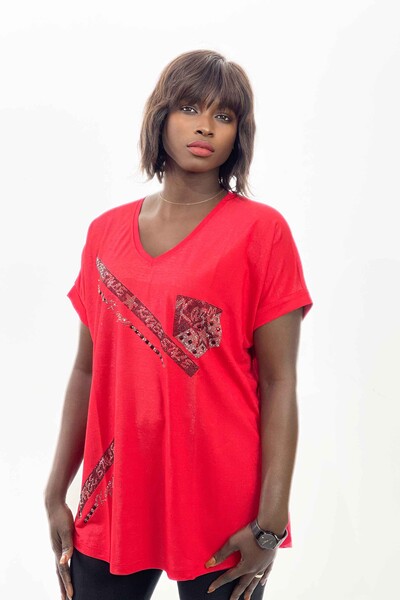 Vente en gros Crystal Stone Kazee Logo Patterned Blouse Pour Femme - 77529 | KAZEE - Thumbnail
