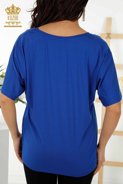 Grossiste Chemisier Femme - Cristal Pierre Brodée - Bleu Foncé - 79069 | KAZEE - 7