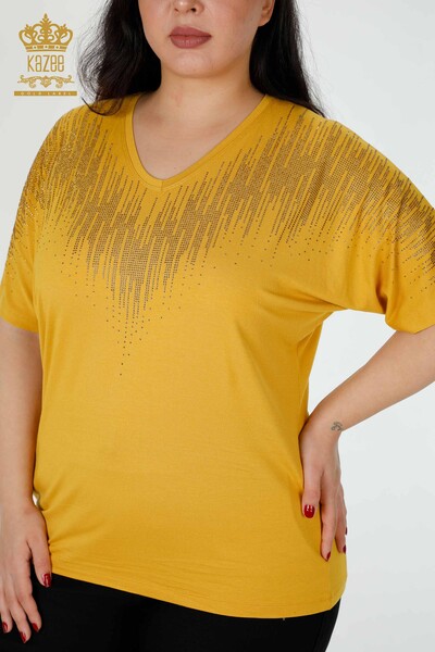 Grossiste Chemisier Femme Cristal Brodé Safran - 77938 | KAZEE - 2