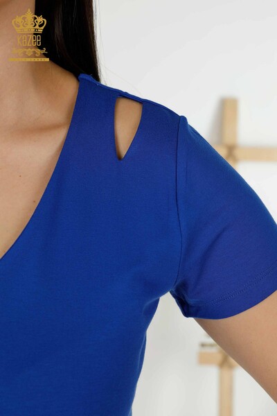 Grossiste Chemisier Femme - Épaule Détaillée - Bleu Foncé - 79220 | KAZEE - Thumbnail