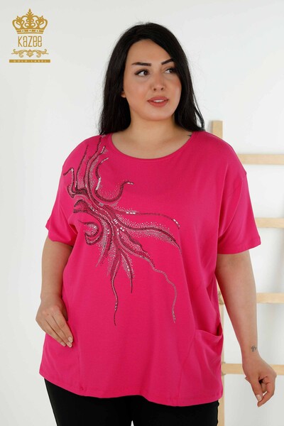 Grossiste Chemisier Femme - Deux Poches - Fuchsia - 79294 | KAZEE - 1