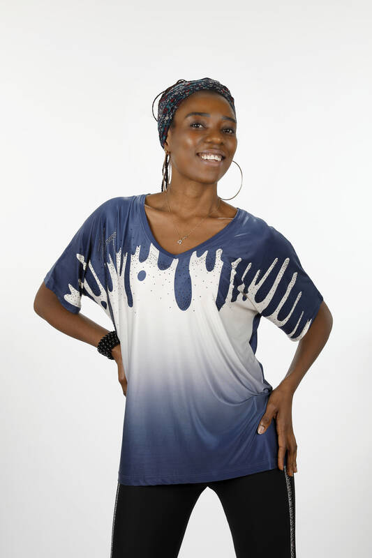 Vente en gros de chemisier pour femme à manches courtes avec transition de couleur imprimée numérique - 12033 | KAZEE