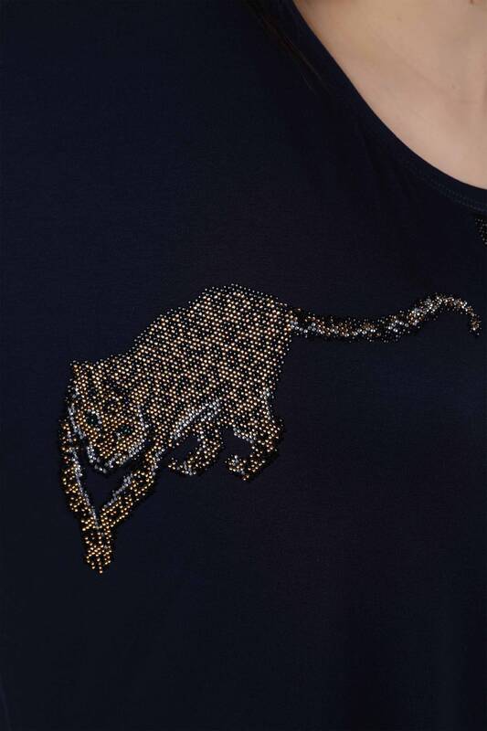 Vente en gros de chemisier brodé en pierre à motif léopard pour femme - 77703 | KAZEE