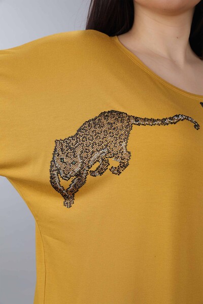 Vente en gros de chemisier brodé en pierre à motif léopard pour femme - 77703 | KAZEE - Thumbnail