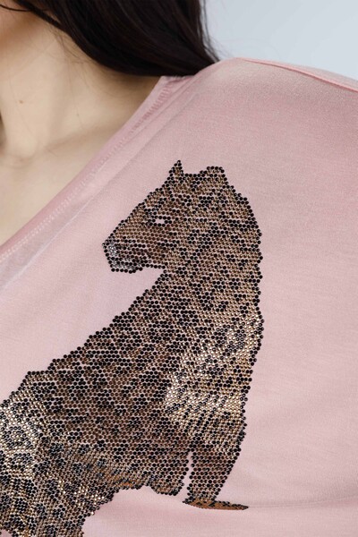 Vente en gros de femmes en coton peigné à motif léopard brodé de pierre - 77600 | KAZEE - Thumbnail