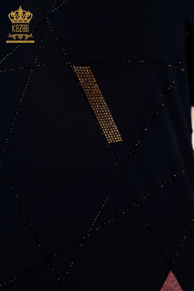 Grossiste Chemisier Femme - Manches Courtes - Bleu Marine - 79288 | KAZEE - 4