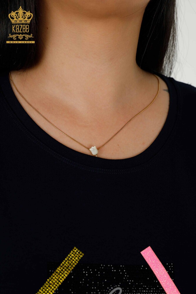 Grossiste Chemisier Femme - Manches Courtes - Bleu Marine - 79323 | KAZEE - 4