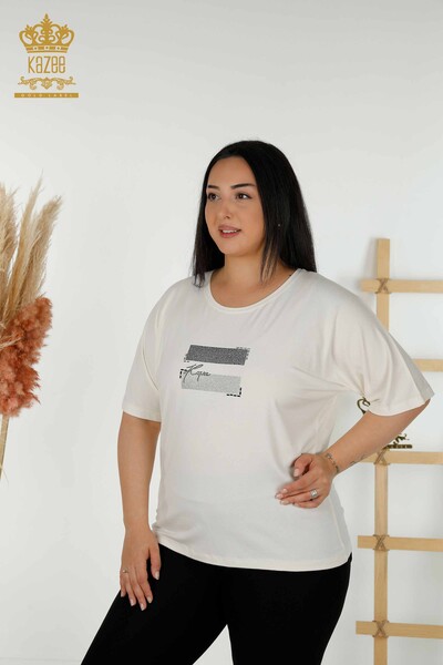 Grossiste Chemisier Femme - Manches Courtes - Ecru - 79349 | KAZEE 