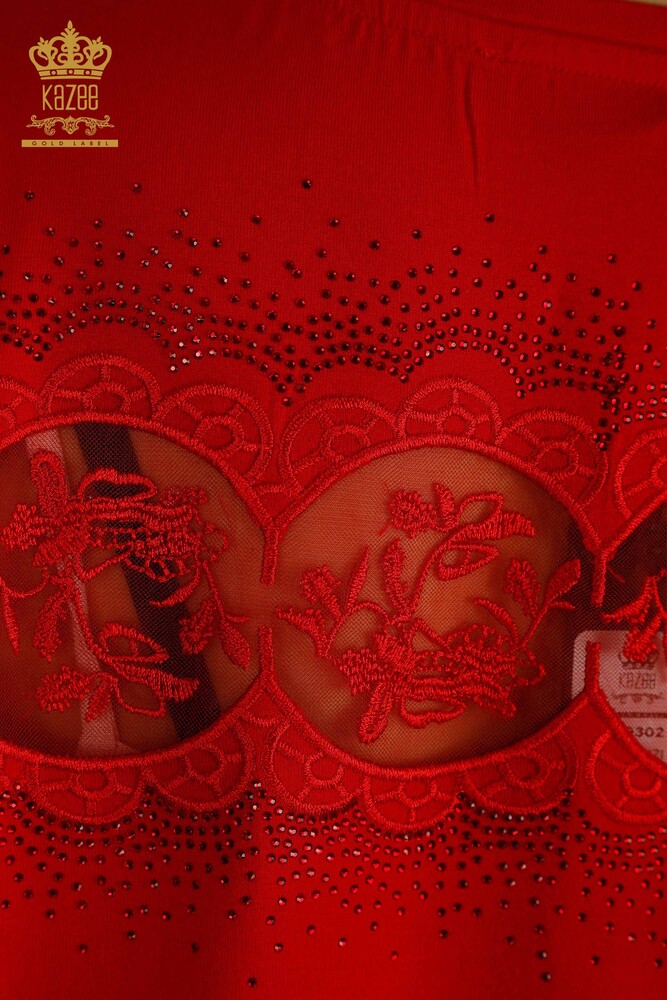 Grossiste Chemisier Femme Manches Courtes Rouge - 79302 | KAZEE - 7