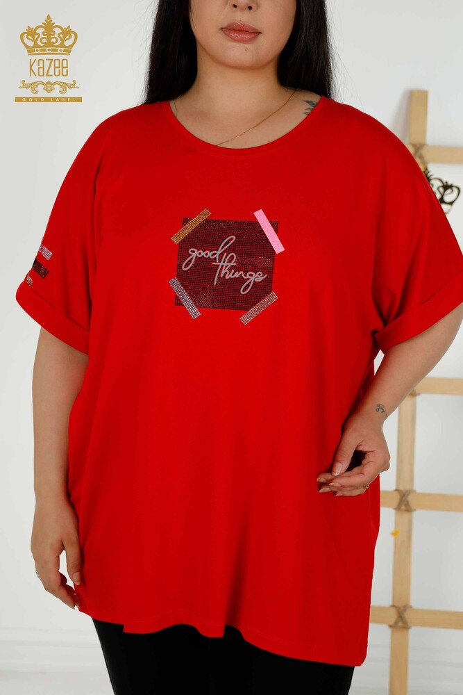 Grossiste Chemisier Femme - Manches Courtes - Rouge - 79323 | KAZEE - 2