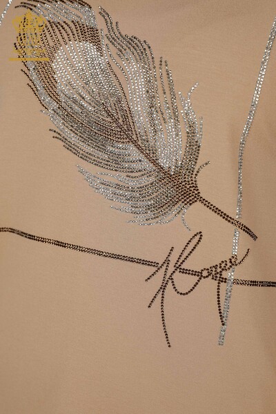 Grossiste Chemisier Femme - Motif Feuilles - Beige - 78878 | KAZEE - 3