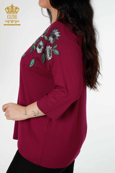 Grossiste Chemisier Femme Motif Floral Violet - 78947 | KAZEE - 4