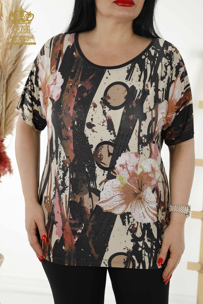 Grossiste Chemisier Femme - Floral Motif - Beige - 77898 | KAZEE - 2