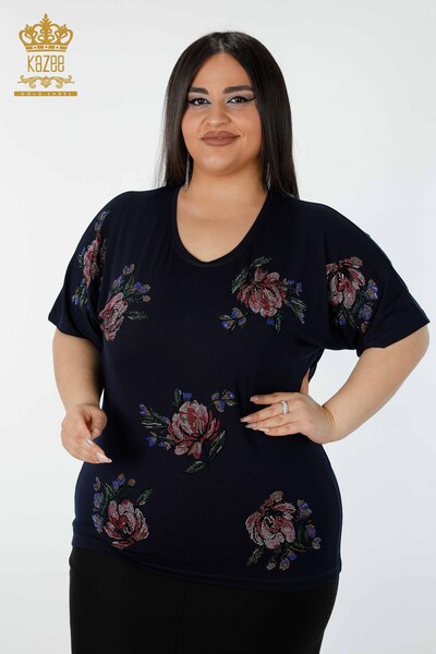 Grossiste Chemisier Femme Motif Floral Noir - 78937 | KAZEE 