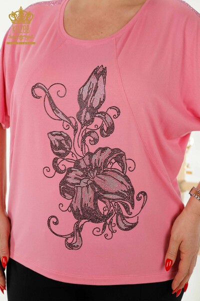 Grossiste Chemisier Femme - Motif Floral - Rose - 79121 | KAZEE - 3