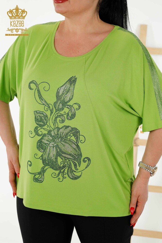 Grossiste Chemisier Femme - Motif Floral - Vert Pistache - 79121 | KAZEE - 2