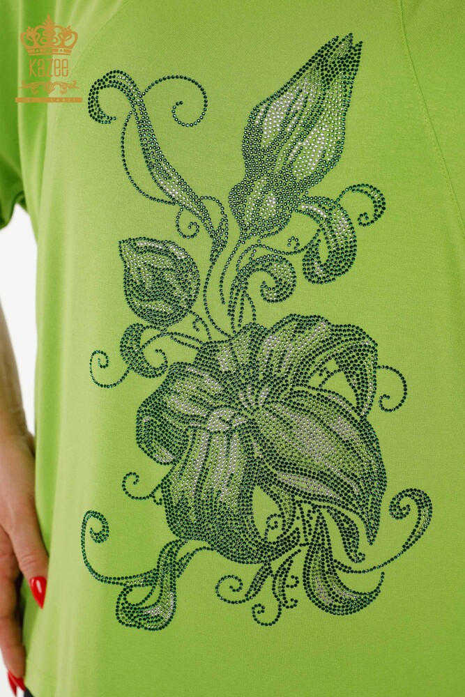 Grossiste Chemisier Femme - Motif Floral - Vert Pistache - 79121 | KAZEE - 3