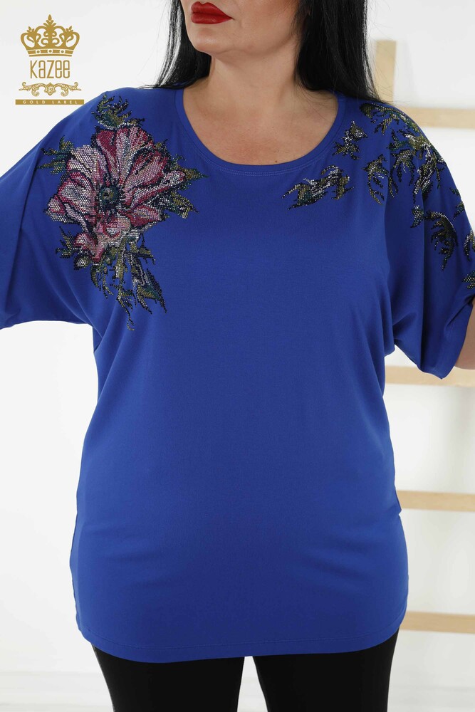 Grossiste Chemisier Femme - Motif Floral - Bleu Foncé - 79089 | KAZEE - 2