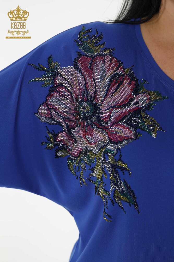 Grossiste Chemisier Femme - Motif Floral - Bleu Foncé - 79089 | KAZEE - 3