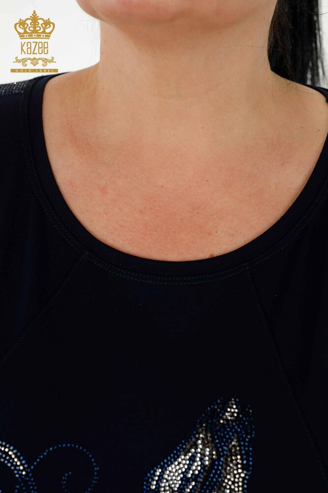 Grossiste Chemisier Femme - Floral Motif - Bleu Marine - 79121 | KAZEE - 4