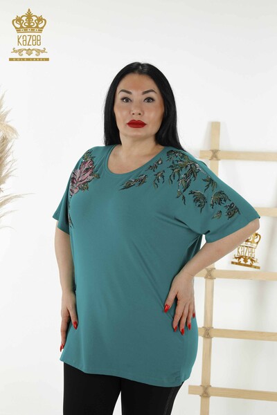 Grossiste Chemisier Femme - Motif Floral - Vert - 79089 | KAZEE 