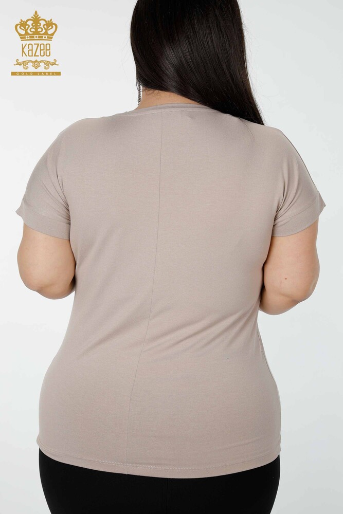 Grossiste Chemisier Femme Motif Papillon Beige - 78956 | KAZEE - 6