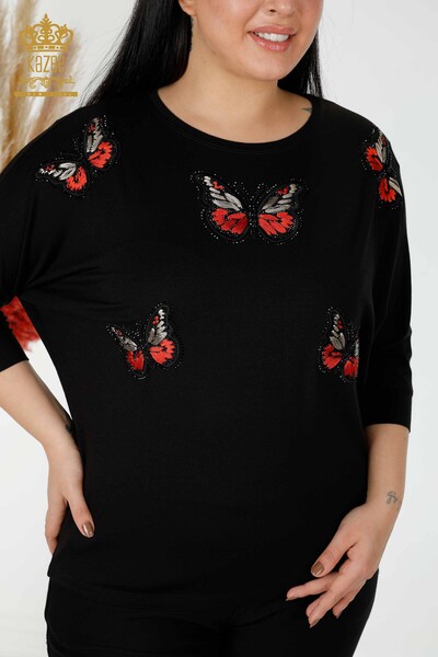 Grossiste Chemisier Femme Motif Papillon Coloré Noir - 77901 | KAZEE - 2