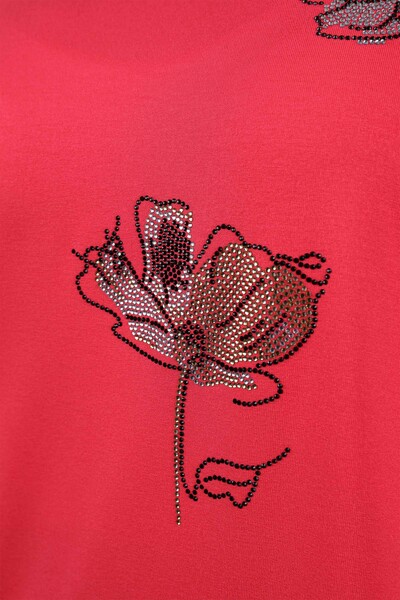Vente en gros de chemisier brodé en pierre à motif rose pour femme - 77883 | KAZEE - Thumbnail