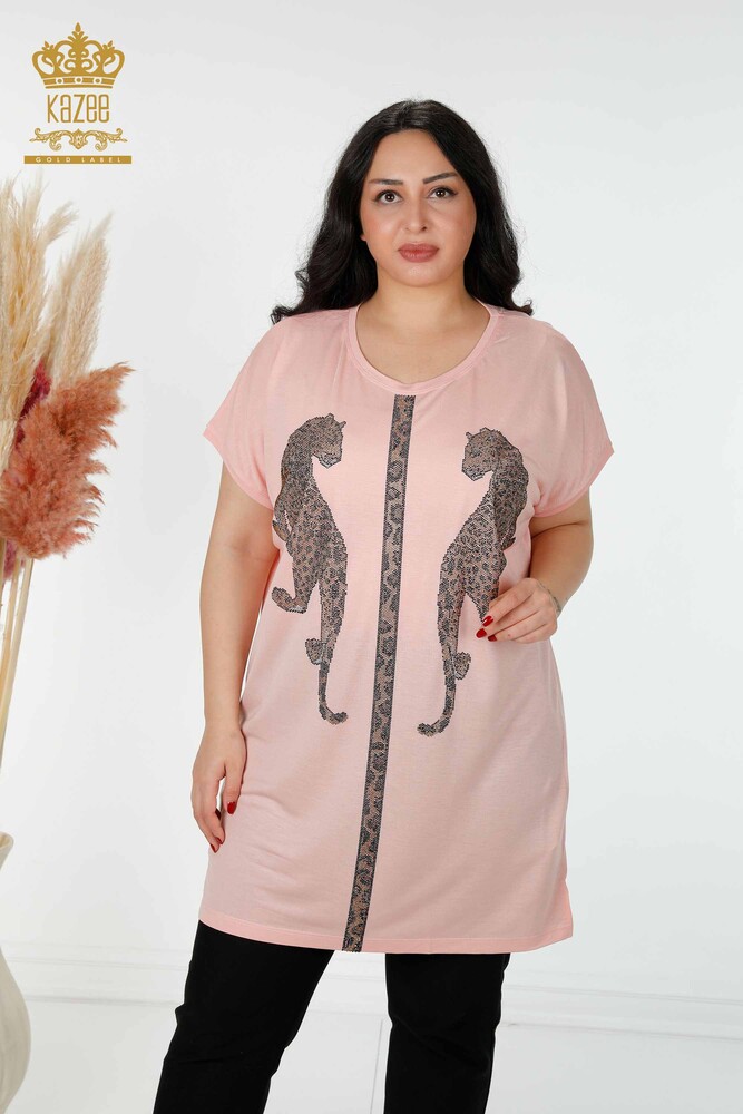 Grossiste Chemisier Femme Motif Tigre Long Poudre - 77652 | KAZEE - 1