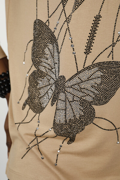 Vente en gros de chemisier brodé en pierre avec détail papillon pour femme - 77912 | KAZEE - Thumbnail