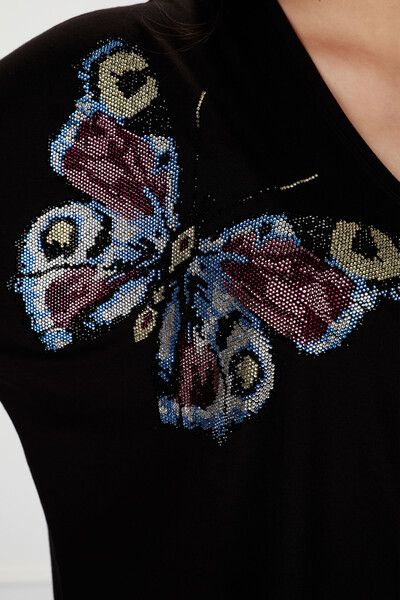 Grossiste Chemisier Femme Avec Motif Papillon Broderie Pierre - 77832 | KAZEE - Thumbnail