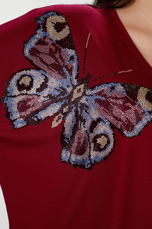 Grossiste Chemisier Femme Avec Motif Papillon Broderie Pierre - 77832 | KAZEE